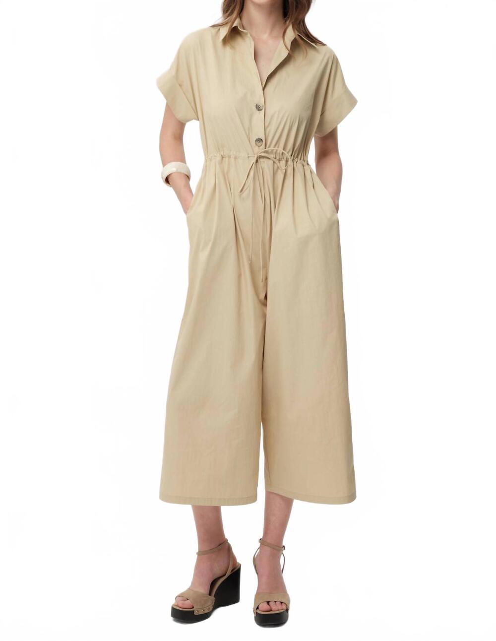 NEW EXQUISE nixie wide leg jumpsuit in beige